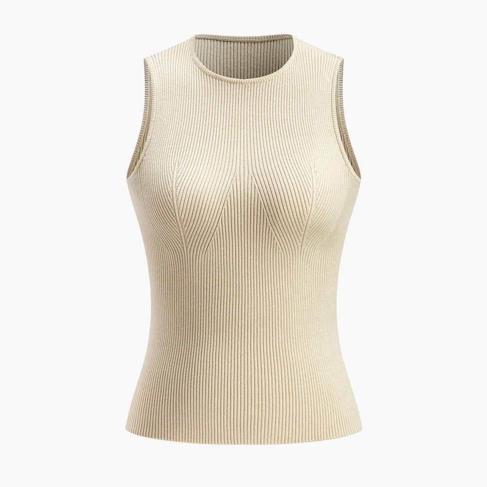 Beige Sleeveless Ribbed Top - Picture 4 of 15